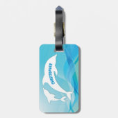 Dolfijn springen in oceaan gepersonaliseerd bagagelabel (Achterkant verticaal)