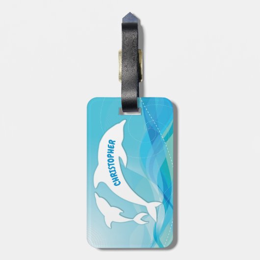 Dolfijn springen in oceaan gepersonaliseerd bagagelabel (Achterkant verticaal)