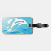 Dolfijn springen in oceaan gepersonaliseerd bagagelabel (Achterkant horizontaal)