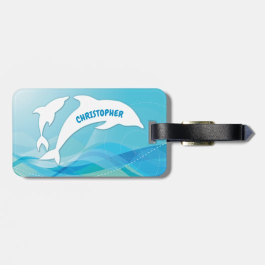 Dolfijn springen in oceaan gepersonaliseerd bagagelabel (Achterkant horizontaal)