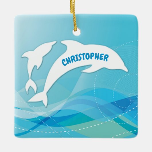 Dolfijn springen in oceaan gepersonaliseerd keramisch ornament (Voorkant)