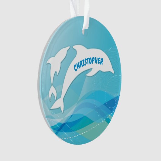 Dolfijn springen in oceaan gepersonaliseerd ornament (voorkant)