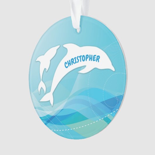 Dolfijn springen in oceaan gepersonaliseerd ornament (voorkant)