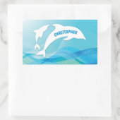 Dolfijn springen in oceaan gepersonaliseerd rechthoekige sticker (Tas)