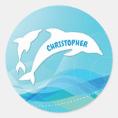Dolfijn springen in oceaan gepersonaliseerd ronde sticker (Voorkant)