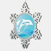 Dolfijn springen in oceaan gepersonaliseerd tin sneeuwvlok ornament (Rechts)