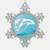 Dolfijn springen in oceaan gepersonaliseerd tin sneeuwvlok ornament (Voorkant)