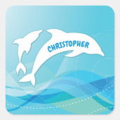 Dolfijn springen in oceaan gepersonaliseerd vierkante sticker (Voorkant)