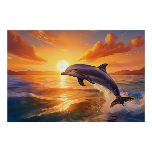 Dolfijn springt bij zonsondergang perfect poster (Voorkant)