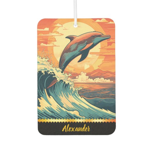 Dolfijn springt over golven van zonsondergang luchtverfrisser (Voorkant)