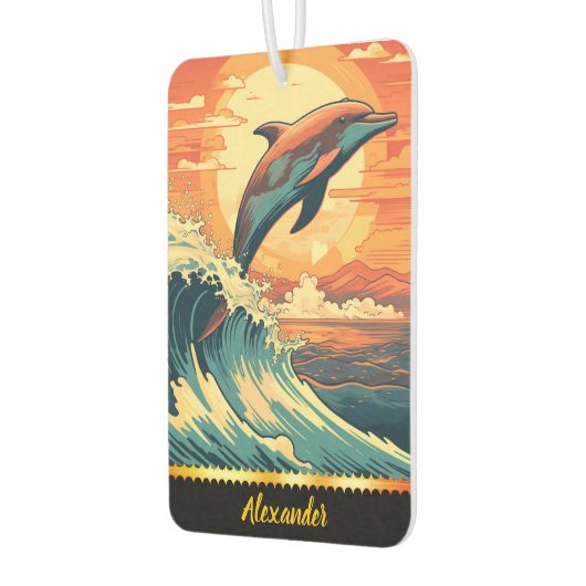 Dolfijn springt over golven van zonsondergang luchtverfrisser (Links)