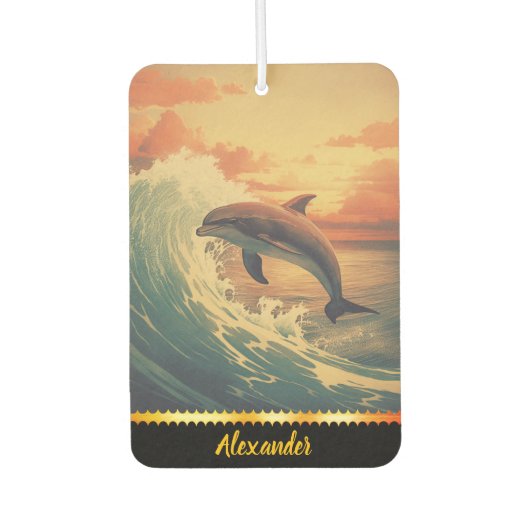 Dolfijn springt tussen kleurrijke oceaangolven luchtverfrisser (Voorkant)