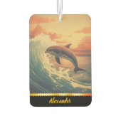 Dolfijn springt tussen kleurrijke oceaangolven luchtverfrisser (Achterkant)