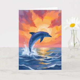 Dolfijn Sprong Zonsondergang Aquarel Oceaan Geschi Kaart