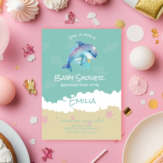 Dolfijn Strand Oceaan Baby Shower Kaart