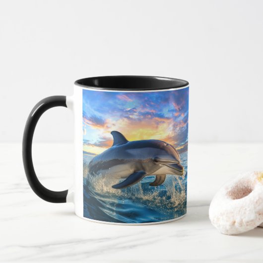 Dolfijn Strand Ocean Sunset Actie Koffiemokken Mok (Met donut)