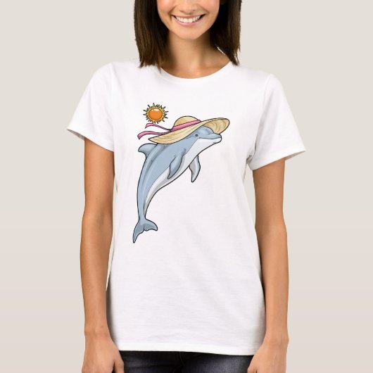Dolfijn strand strohoed zomer t-shirt (Voorkant)