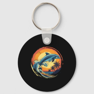 Dolfijn Surfen Zonsondergang Zee Oceaan Dolfijn Ze Sleutelhanger