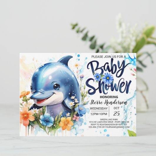 Dolfijn-thema Baby Jongen Douche Kaart (Staand voorkant)