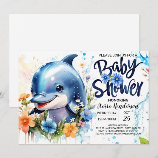 Dolfijn-thema Baby Jongen Douche Kaart (Voorkant / Achterkant)