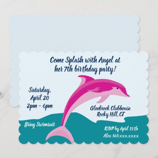 Dolfijn thema verjaardagsfeestje uitnodiging (Voorkant / Achterkant)