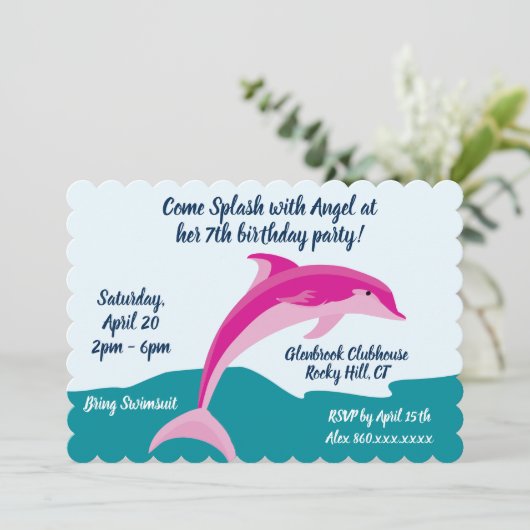 Dolfijn thema verjaardagsfeestje uitnodiging (Staand voorkant)