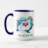 Dolfijn Valentijn Paar Namen Gepersonaliseerd Mok (Links)