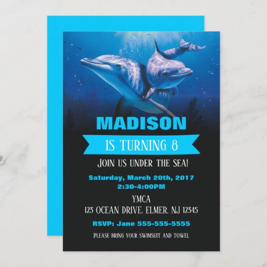 Dolfijn Verjaardag Uitnodiging Pool Party Uitnodig (Voorkant / Achterkant)