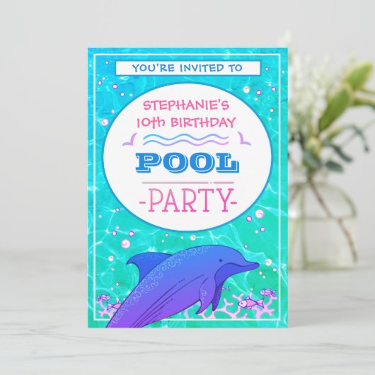 Dolfijn Verjaardag Zwembad Party Kaart (Staand voorkant)