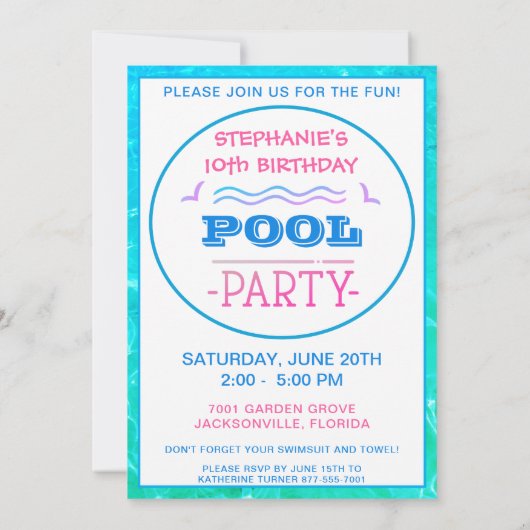 Dolfijn Verjaardag Zwembad Party Kaart (Achterkant)