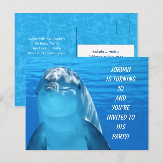 Dolfijn verjaardagsfeest uitnodigingskaart briefkaart (Voorkant / Achterkant)