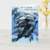 Dolfijn verjaardagsfeestje kaart (Gele Bloem)