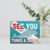 Dolfijn voor Turks- en Caicoseilanden - Retro Vint Briefkaart (Staand voorkant)
