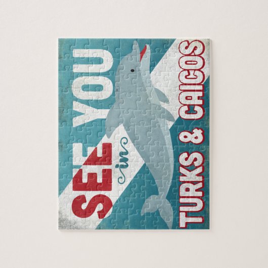 Dolfijn voor Turks- en Caicoseilanden - Retro Vint Legpuzzel (Verticaal)