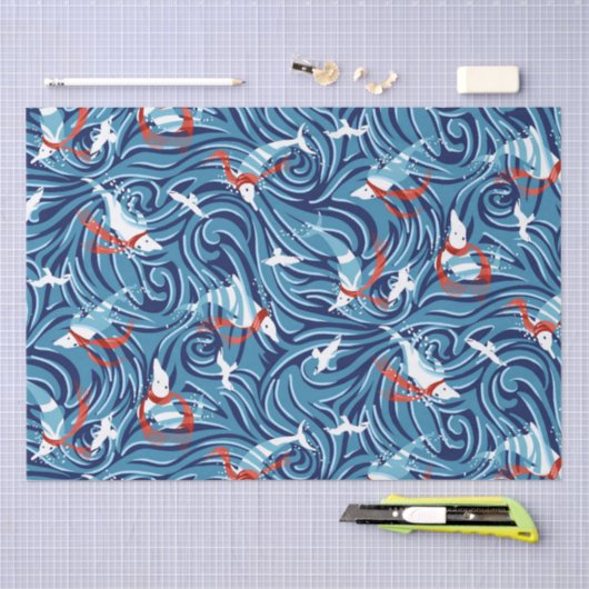 Dolfijn Vreugde Tropische Nautische Kerstmis/Blauw Tissuepapier (Craft)