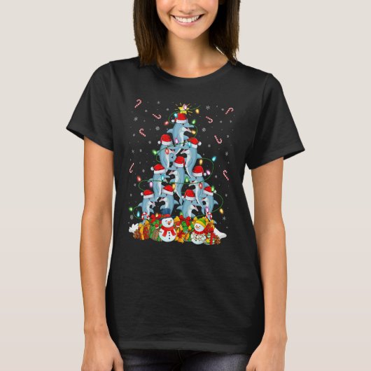 Dolfijn Xmas Verlichting Santa Dolfijn Kerstboom T-shirt (Voorkant)