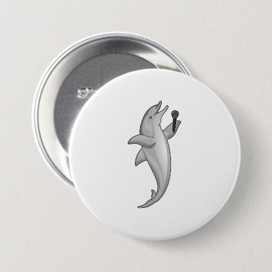Dolfijn Zanger Microfoon Ronde Button 7,6 Cm (Voorkant /achterkant)
