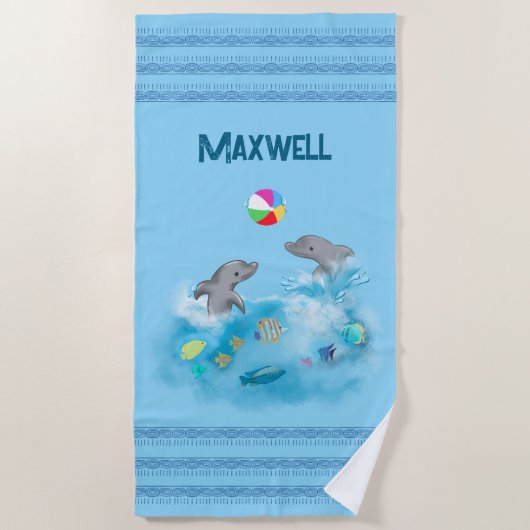 Dolfijn Zomer Fun Boys Blauw Strandlaken (Voorkant)
