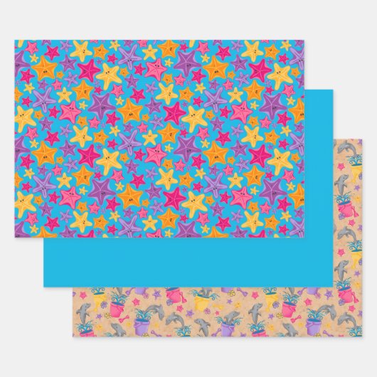 Dolfijn Zomer Kinder Blauw Inpakpapier Set (Set)
