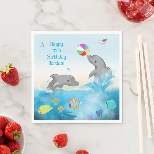 Dolfijn Zomer Kinder Blauwe Verjaardag Papier Serv Servet (Insitu)