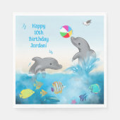 Dolfijn Zomer Kinder Blauwe Verjaardag Papier Serv Servet (Voorkant)