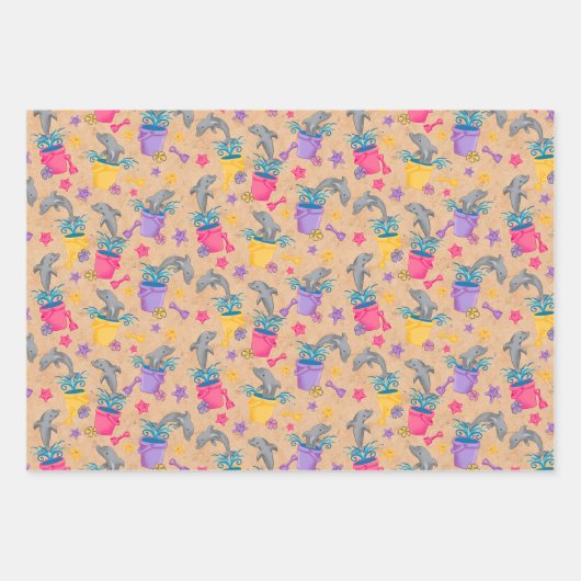 Dolfijn Zomer Kinder Paarse Wrapping Paper Set (Voorkant 3)