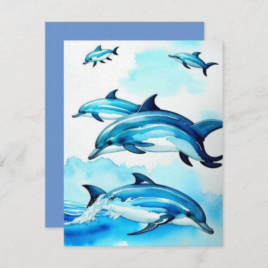 Dolfijn Zwemmen Platte Note Kaart Notitiekaartje (Voorkant / Achterkant)