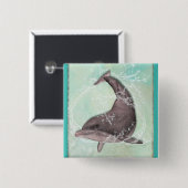 Dolfijn zwemmen rond in koel groen water vierkante button 5,1 cm (Voorkant /achterkant)