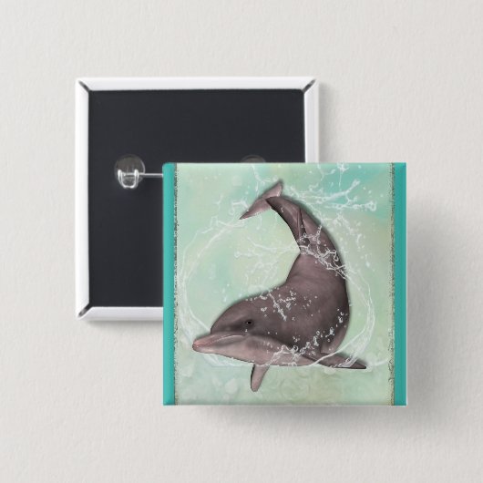Dolfijn zwemmen rond in koel groen water vierkante button 5,1 cm (Voorkant /achterkant)