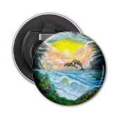 Dolfijnen afspelen in de zon button flesopener (Voorkant)