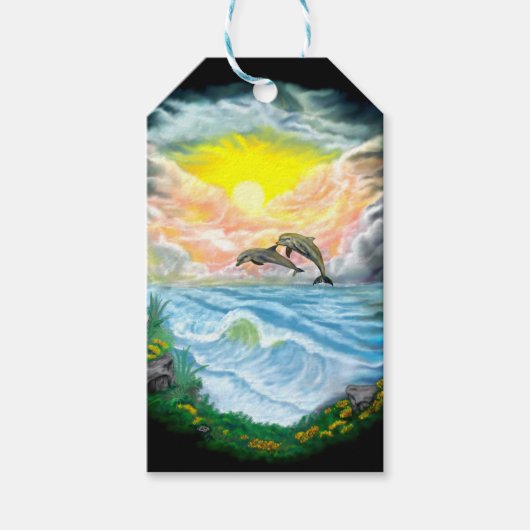 Dolfijnen afspelen in de zon cadeaulabel (Voorkant)