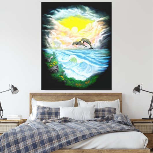 Dolfijnen afspelen in de zon canvas afdruk (Insitu (Slaapkamer))