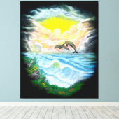 Dolfijnen afspelen in de zon canvas afdruk (Insitu (Houten vloer))