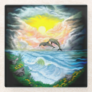 Dolfijnen afspelen in de zon glazen onderzetter